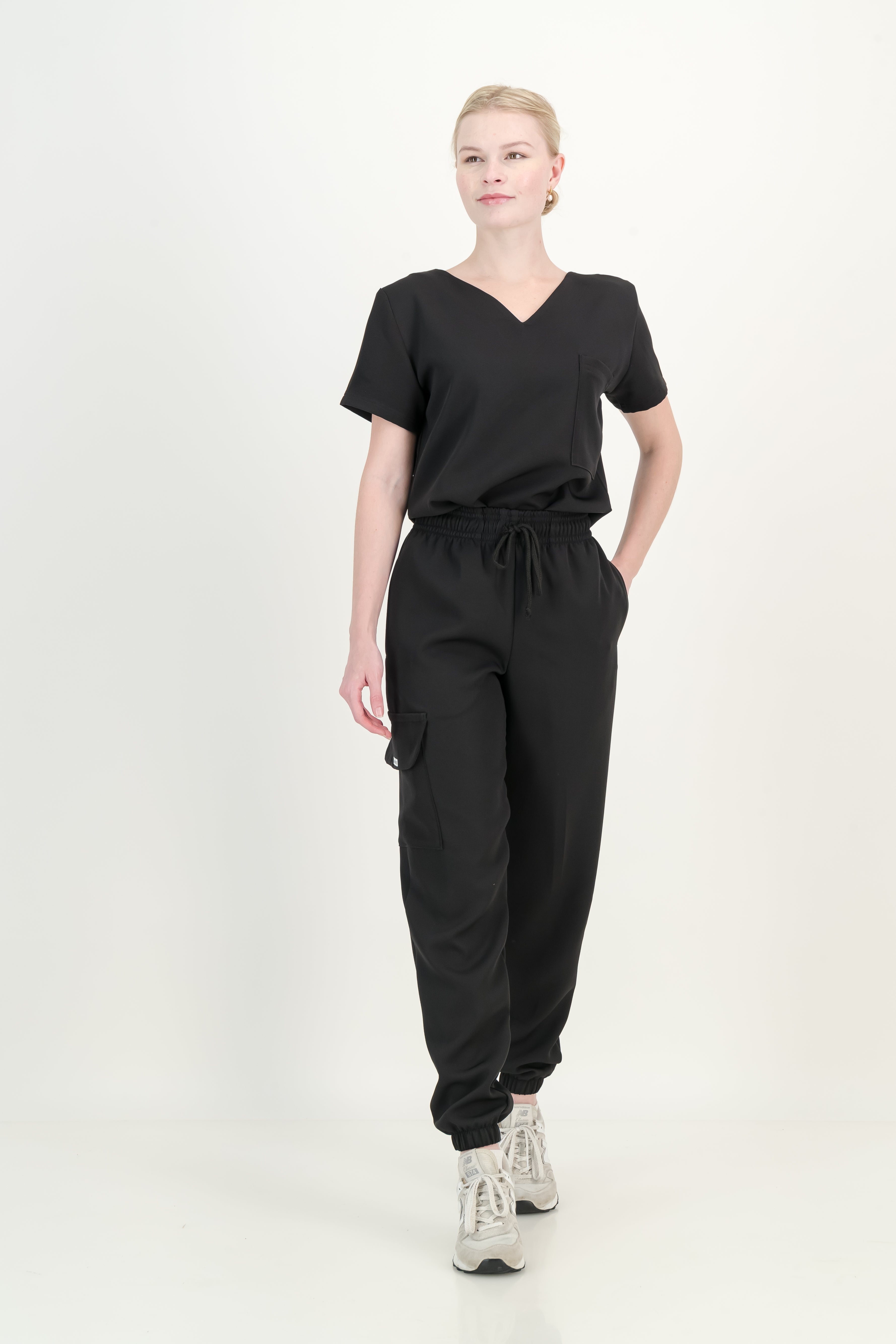 Women's Jet Black Scrub Top - V-Neck