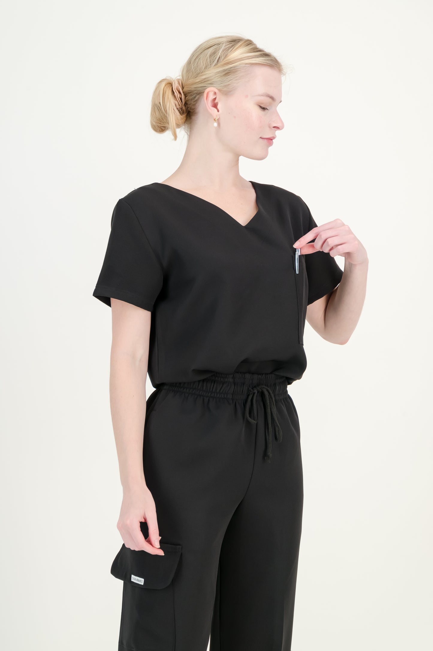 Women's Jet Black Scrub Set (NEW FABRIC)