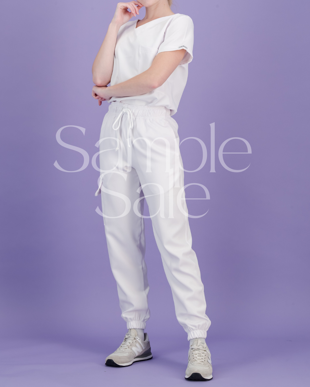SAMPLE SALE - Women's White Jogger Scrubs Set