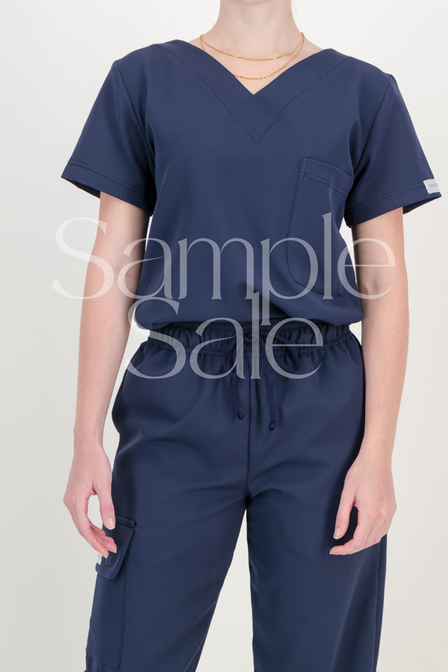 SAMPLE SALE - Women's Marine Blue V Neck Top - V2 Fabric
